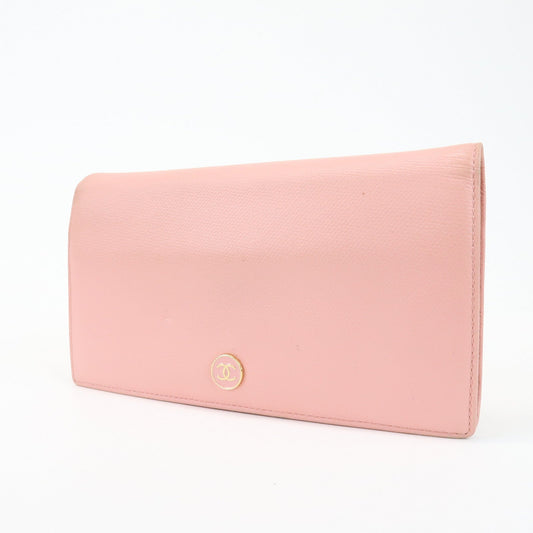 CHANEL COCO Mark Leather Bi-fold Long Wallet Pink