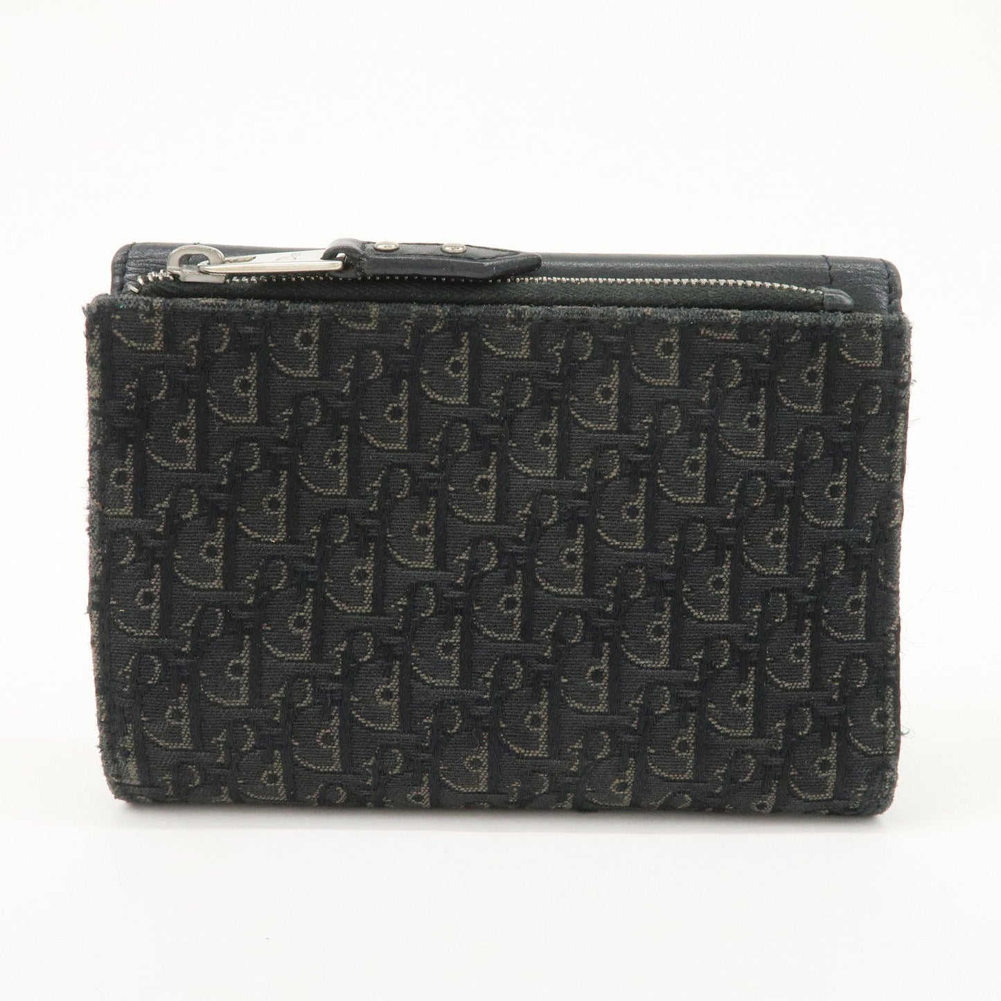 Christian Dior Trotter Leather Canvas Tri-Hold Wallet Black Silver
