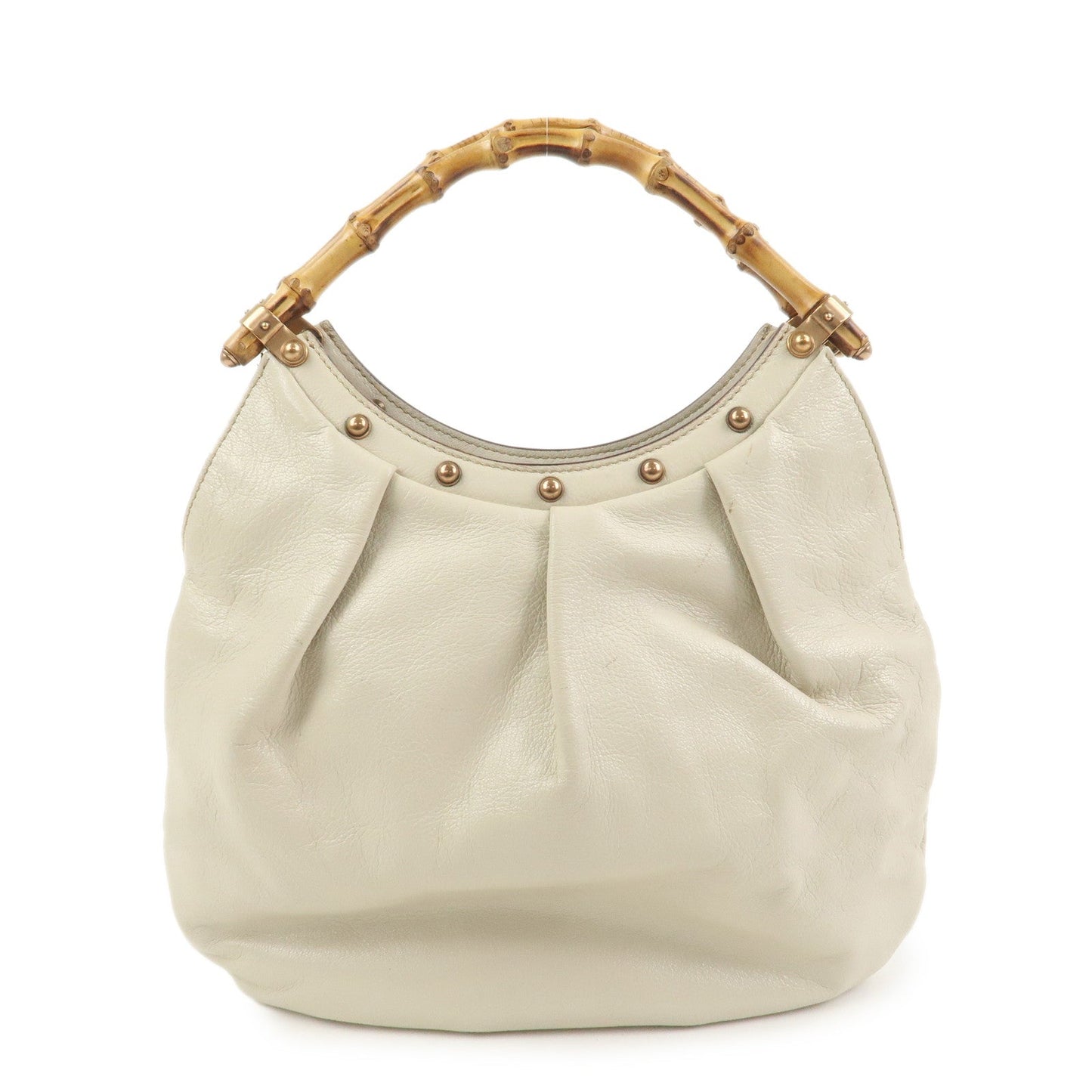 GUCCI Bamboo Leather Studs Shoulder Bag Hand Bag Ivory 124297