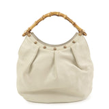 GUCCI Bamboo Leather Studs Shoulder Bag Hand Bag Ivory 124297