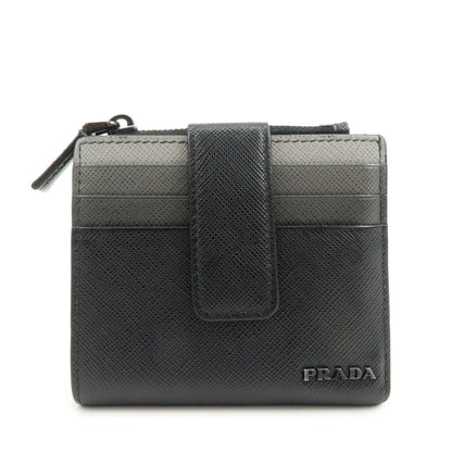 PRADA Logo Saffiano Leather Compact Wallet Black 2MC066