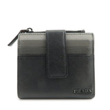 PRADA Logo Saffiano Leather Compact Wallet Black 2MC066