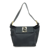 FENDI Nylon Leather Hand Bag Shoulder Bag Black 15333