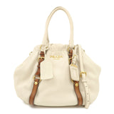 PRADA Leather 2Way Bag Tote Bag Brown White BN1773  d
