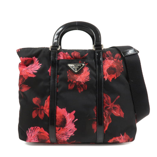 PRADA Triangle Logo Nylon Patent Leather 2Way Bag Flower BN1066  d
