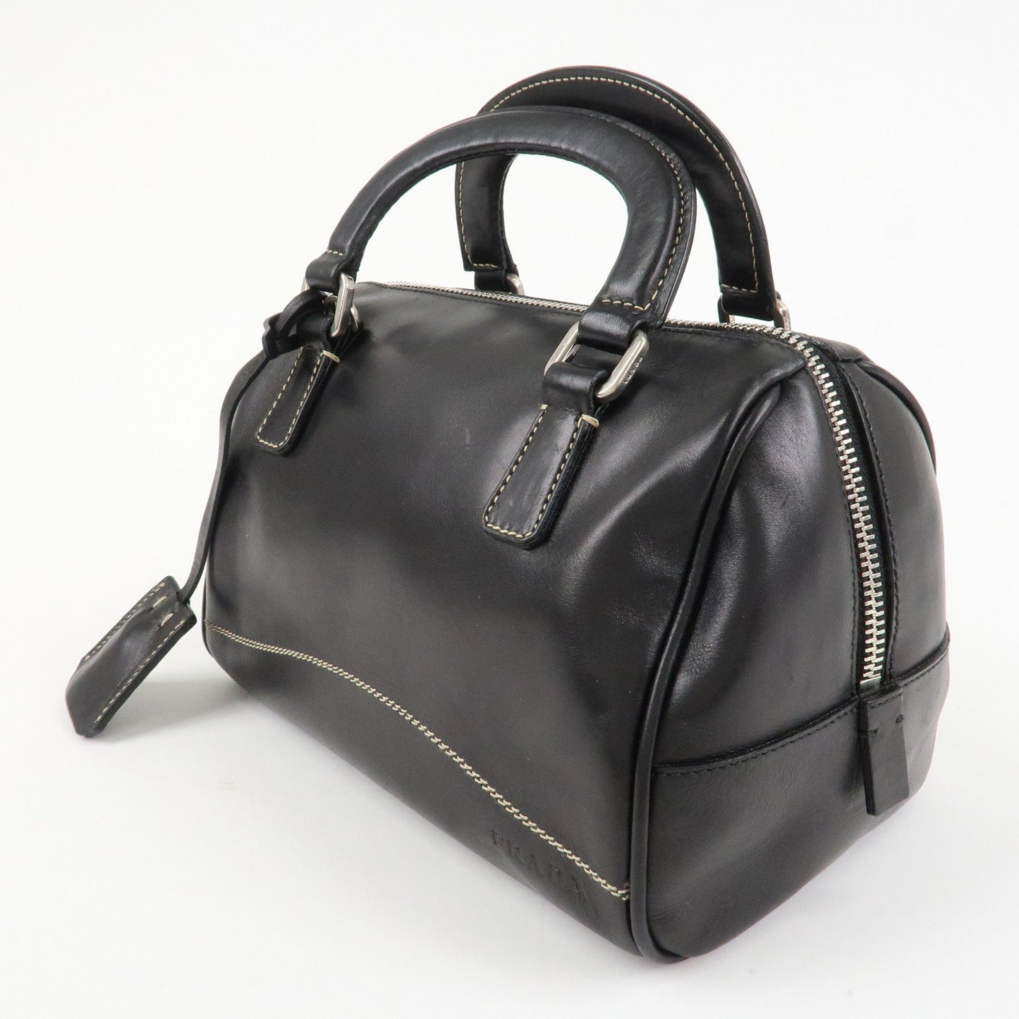 PRADA Leather Mini Boston Bag Hand Bag Black  d