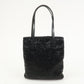 FENDI Logo Beads Leather Hand Bag Tote Bag Black