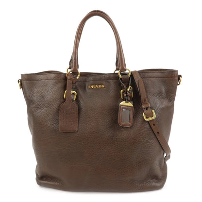 PRADA Leather 2Way Bag Hand Bag Shoulder Bag Crosbody Bag Brown