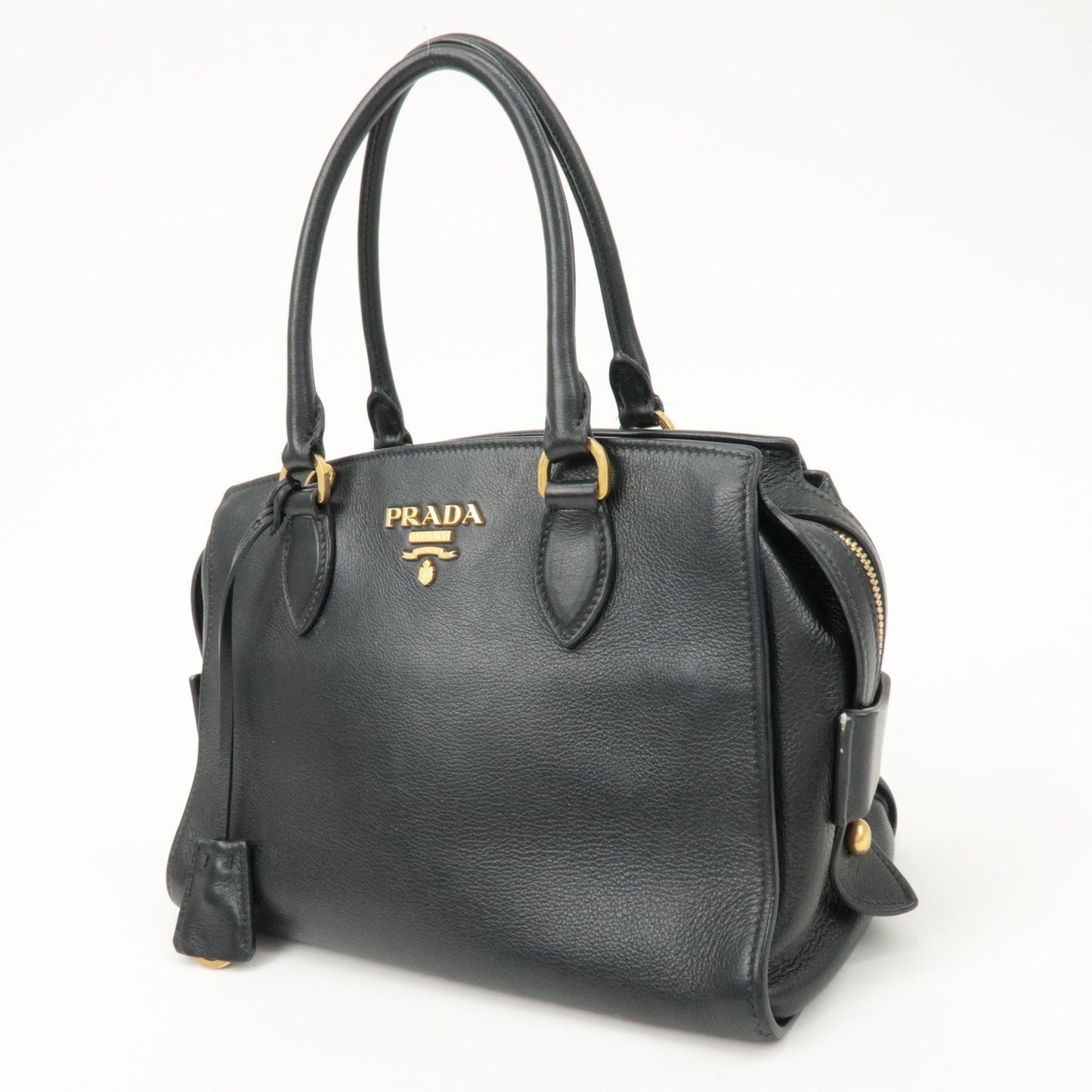 PRADA Leather 2Way Bag Shoulder Hand Bag Black Gold  d