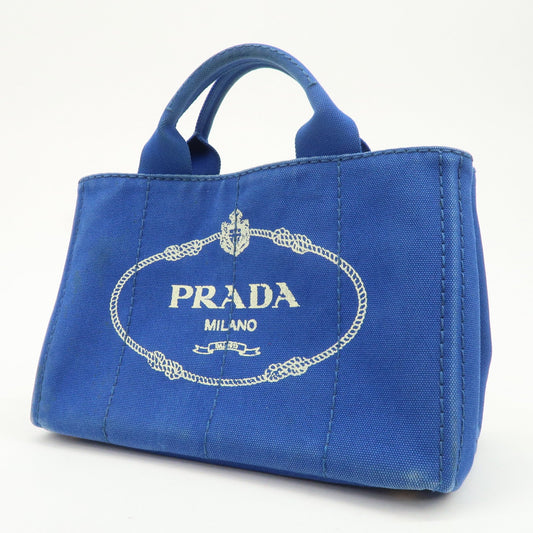 PRADA Logo Canapa Mini Canvas Hand Bag Tote Bag Blue BN2439