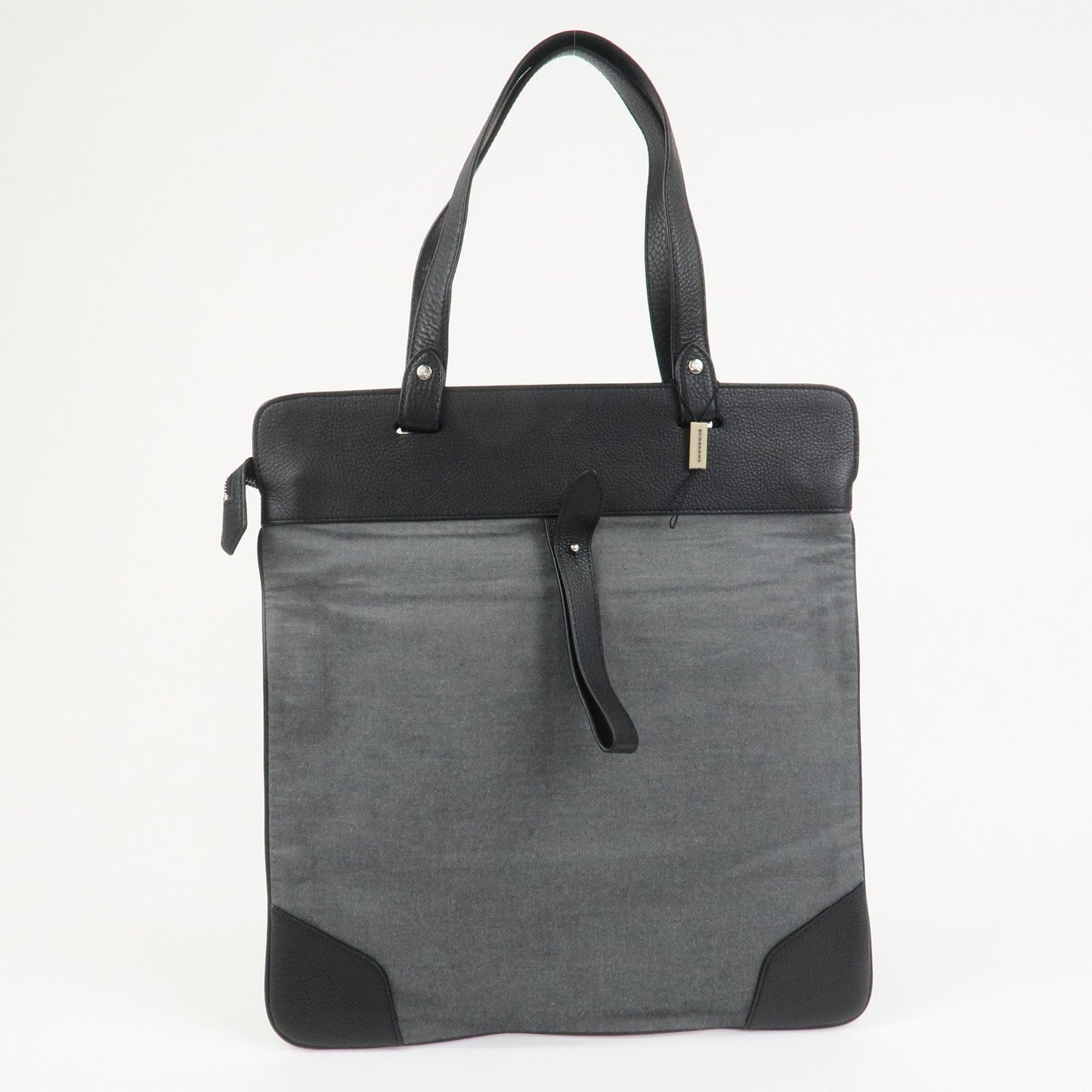 BURBERRY Logo Leather Canvas Tote Bag Black Grey