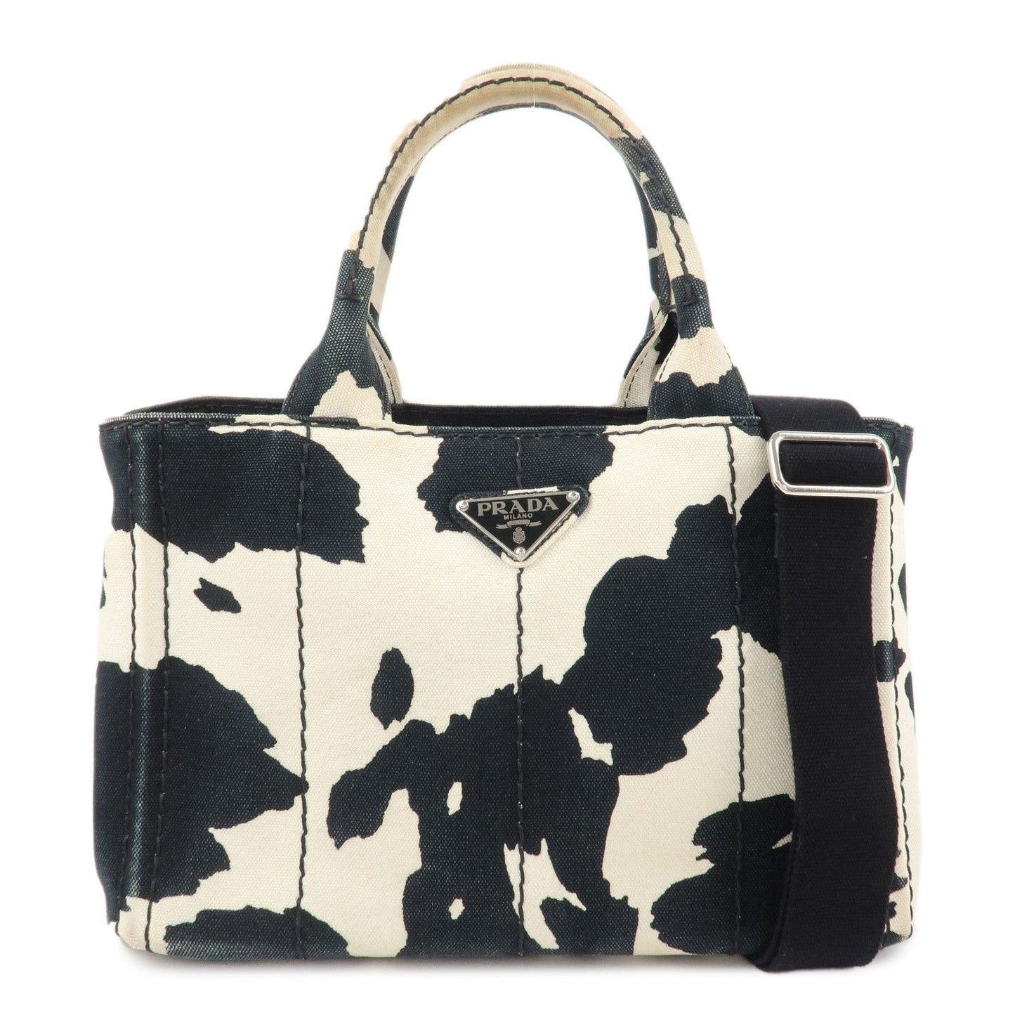 PRADA Logo Canapa Mini Canvas 2Way Bag Hand Bag Black White B2439G  d