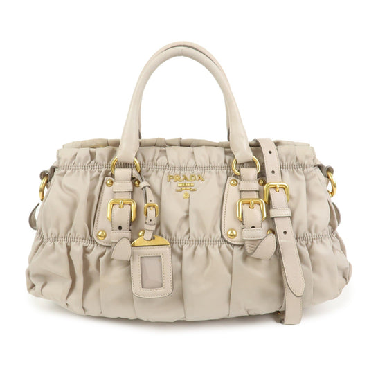 PRADA Nylon Leather 2Way Bag Hand Bag Shoulder Bag Gray BN1407