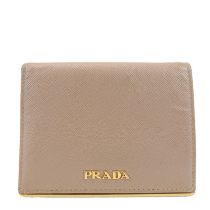 PRADA Logo Saffiano Leather Bi-Fold Small Wallet Beige 1MV204  d