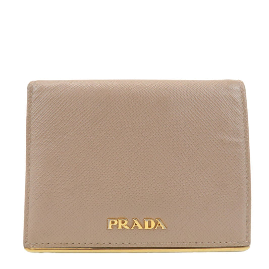 PRADA Logo Saffiano Leather Bi-Fold Small Wallet Beige 1MV204  d