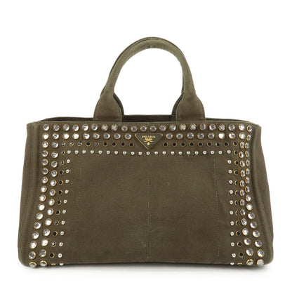 PRADA Triangle Logo Canapa Large Tote Hand Bag Bijou Khaki BN1872