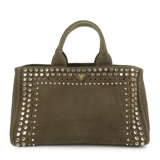 PRADA Triangle Logo Canapa Large Tote Hand Bag Bijou Khaki BN1872