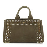 PRADA Triangle Logo Canapa Large Tote Hand Bag Bijou Khaki BN1872