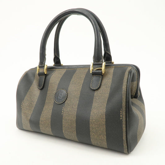 FENDI Pequin PVC Canvas Hand Bag Boston Bag Black Brown  d