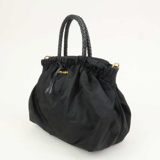 PRADA Logo Nylon Leather 2Way Bag Hand Shoulder Bag Black BN1631