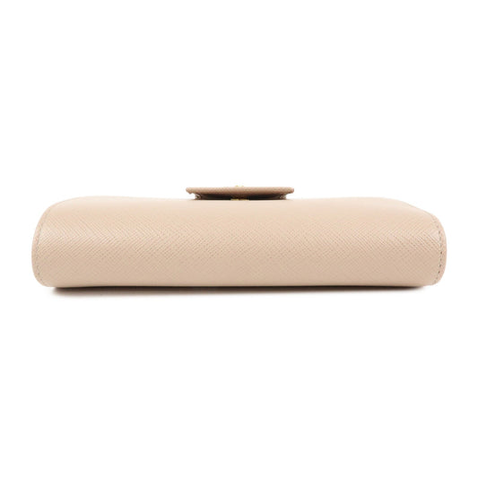 PRADA Logo Saffiano Leather Flap Long Wallet Pink Beige 1ML005