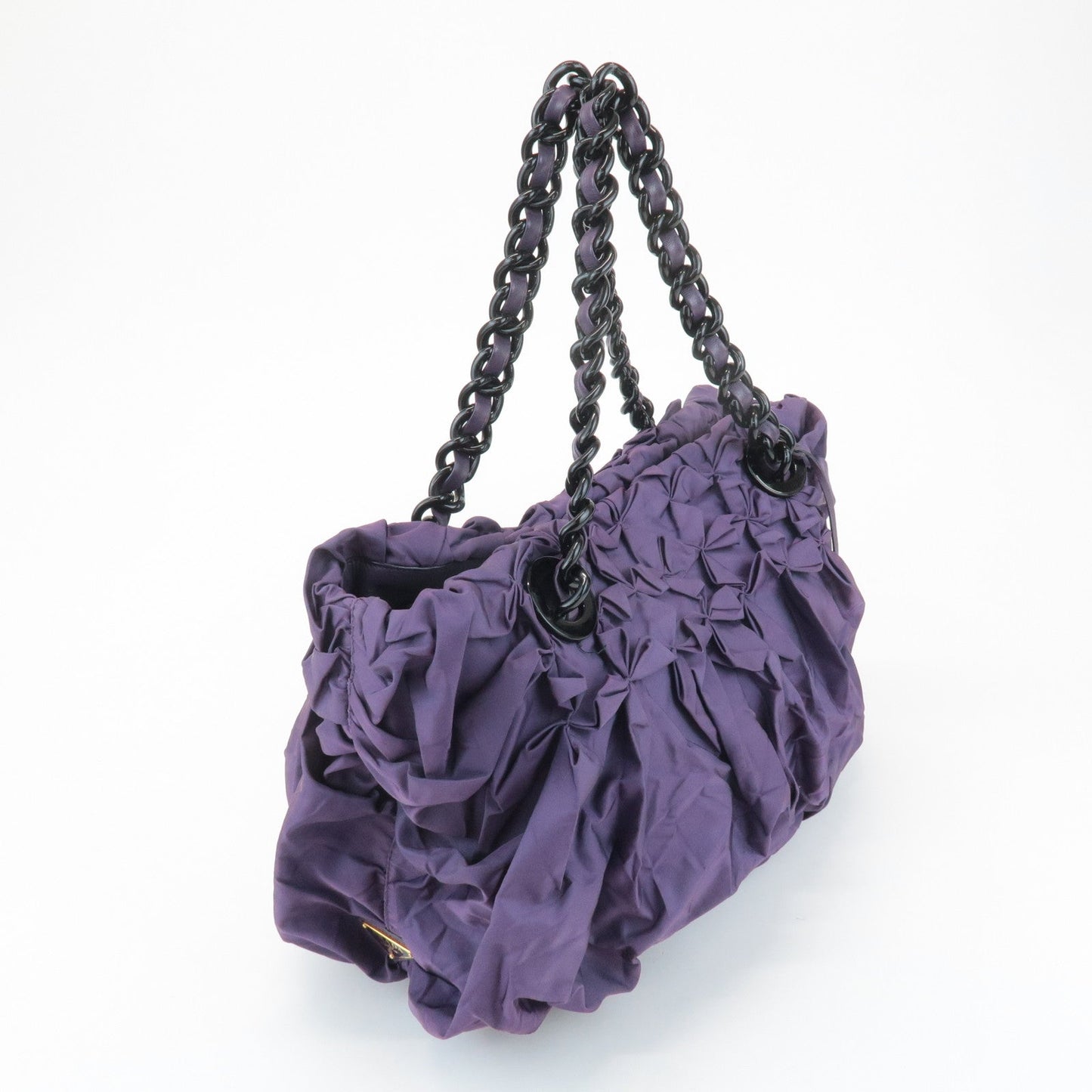 PRADA Triangle Logo Leather Nylon Tote Bag Shoulder Bag Purple  d