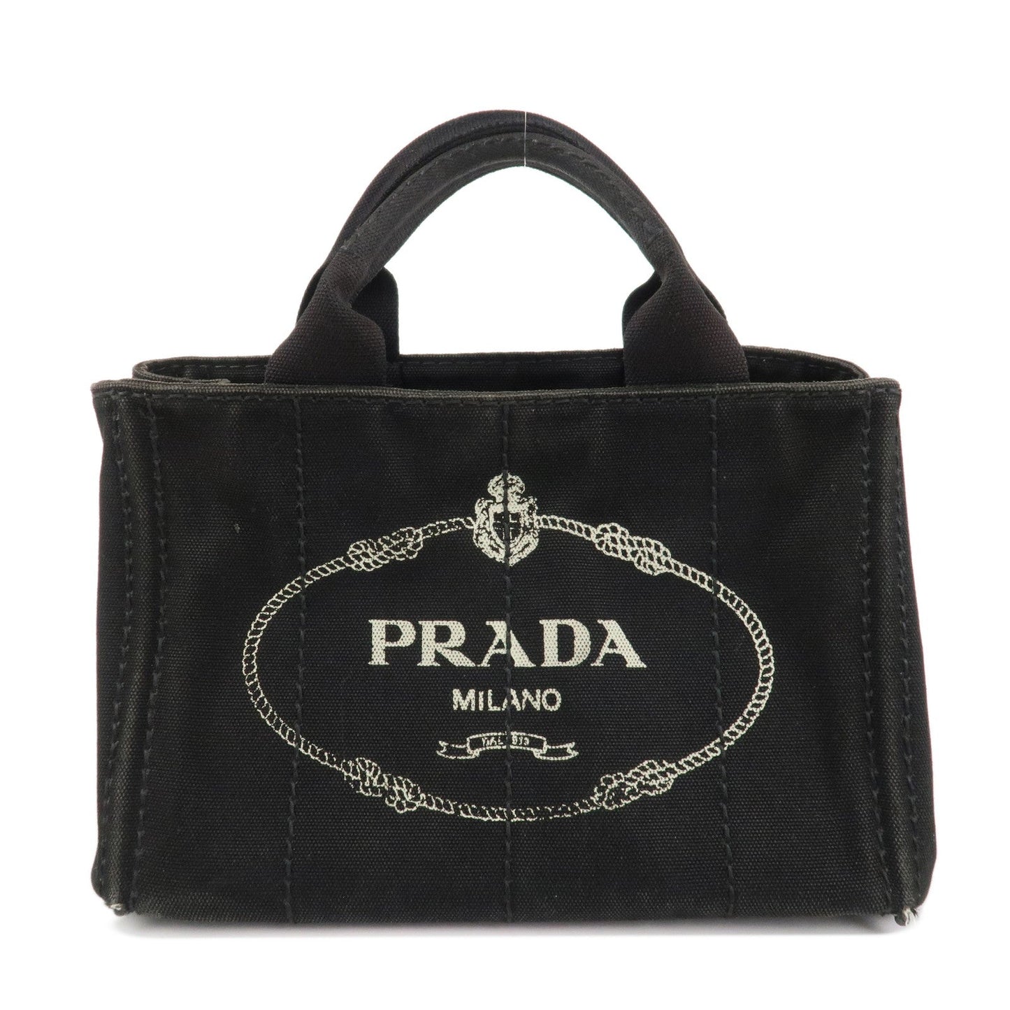 PRADA Logo Canapa Mini Canvas Tote Bag Hand Bag Black BN2439  d