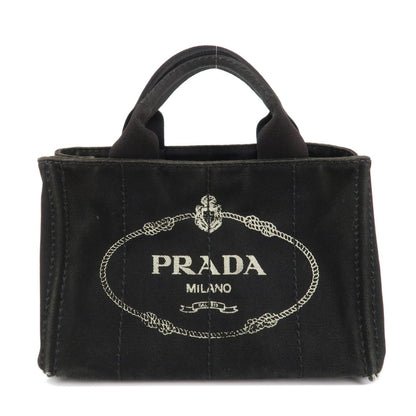PRADA Logo Canapa Mini Canvas Tote Bag Hand Bag Black BN2439  d