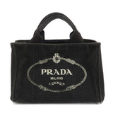 PRADA Logo Canapa Mini Canvas Tote Bag Hand Bag Black BN2439  d