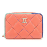 CHANEL Matelasse Lamb Skin Coin Case Coin Purse Pink Blue