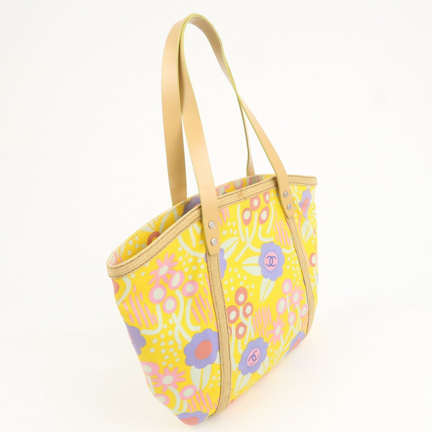 CHANEL Canvas High Summer Flower Tote Bag Shoulder Bag Yellow