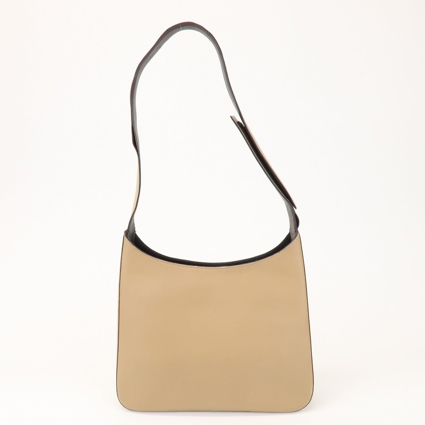 PRADA Logo Leather Shoulder Bag Hand Bag Beige