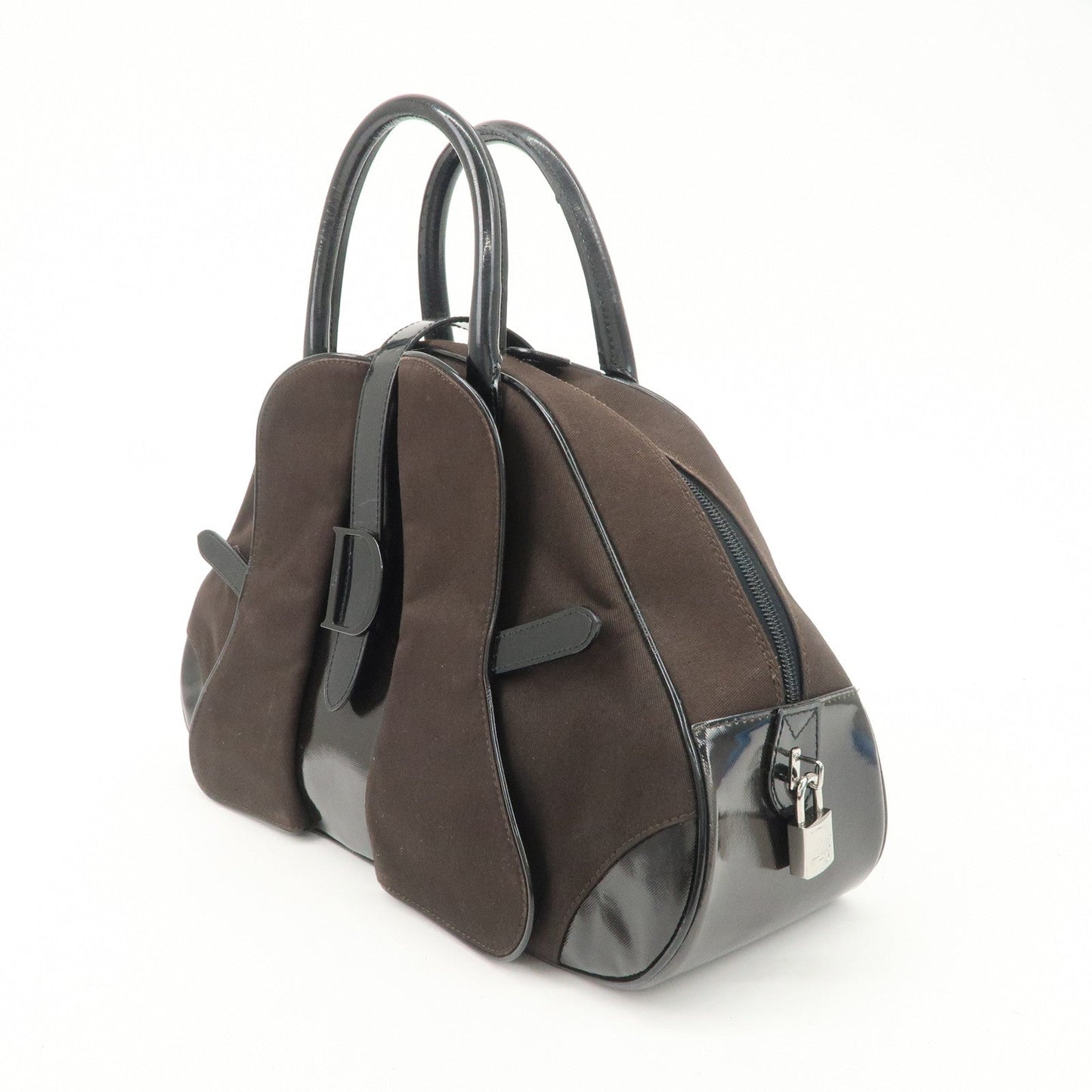 Christian Dior Double Saddle Canvas Patent Leather Hand Bag  d