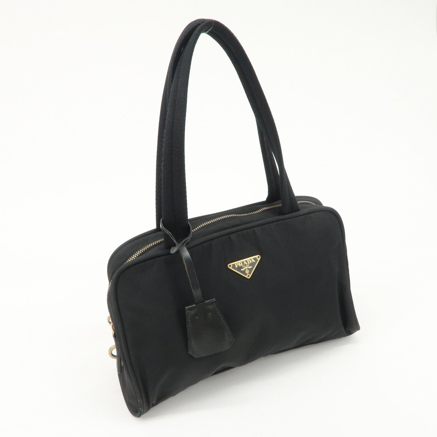 PRADA Triangle Logo Leather Nylon Hand Bag Shoulder Bag Black BR0141  d