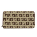 FENDI Zucchino Canvas Leather Round Zippy Long Wallet Brown 8M0024