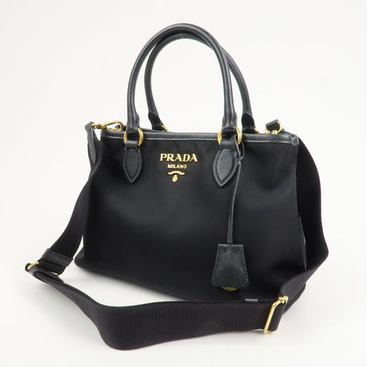 PRADA Logo Nylon Leather 2Way Hand Bag Shoulder Bag Black 1BA173