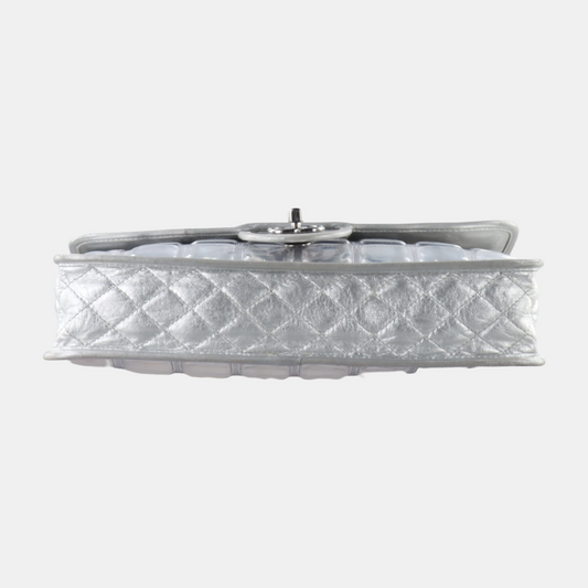 Chanel Ice Cube Chocolate Bar Classic Flap Metallic Silver PVC with Leather