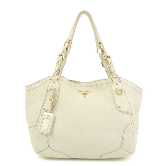 PRADA Logo Calf Leather Tote Bag Shoulder Bag Ivory BR3844