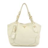 PRADA Logo Calf Leather Tote Bag Shoulder Bag Ivory BR3844