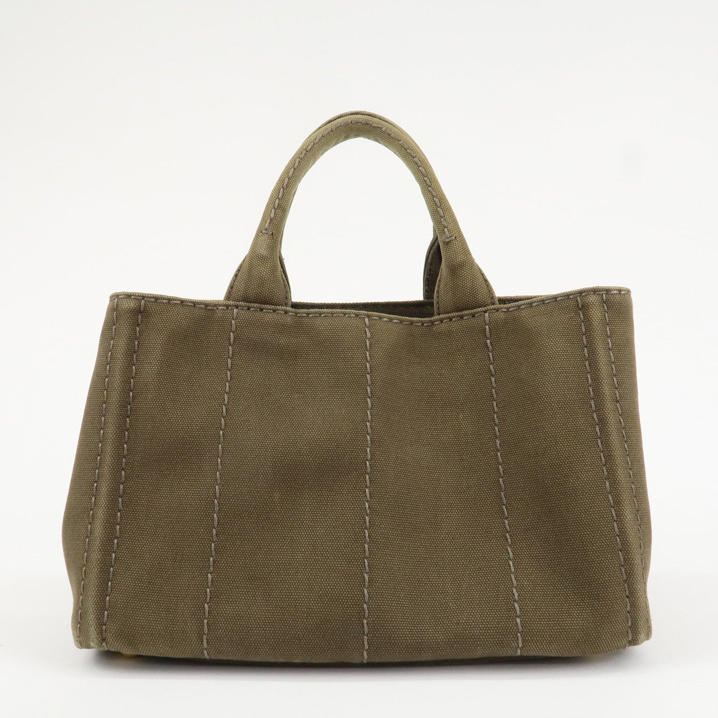 PRADA Logo Canapa Mini Canvas Tote Bag Hand Bag Khaki BN2439  d