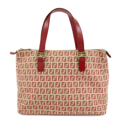 FENDI Zucchino Canvas Leather Tote Bag Hand Bag Beige Red 8BH134