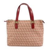 FENDI Zucchino Canvas Leather Tote Bag Hand Bag Beige Red 8BH134