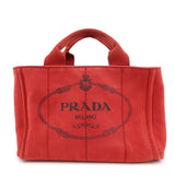 PRADA Logo Canapa Mini Canvas Hand Bag Tote Bag Red BN2439