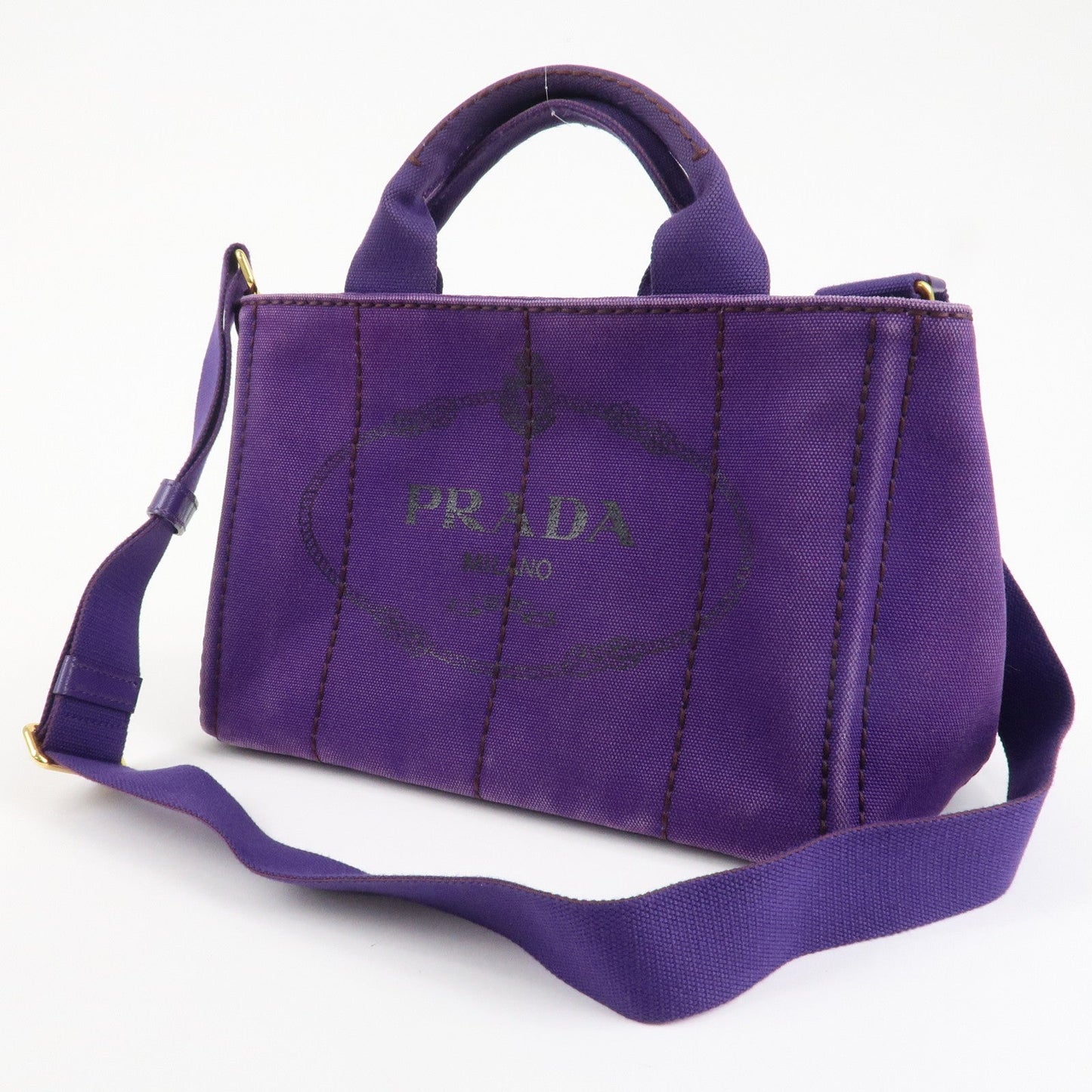 PRADA Logo Canapa Mini Canvas 2Way Tote Shoulder Bag Purple BN2439  d