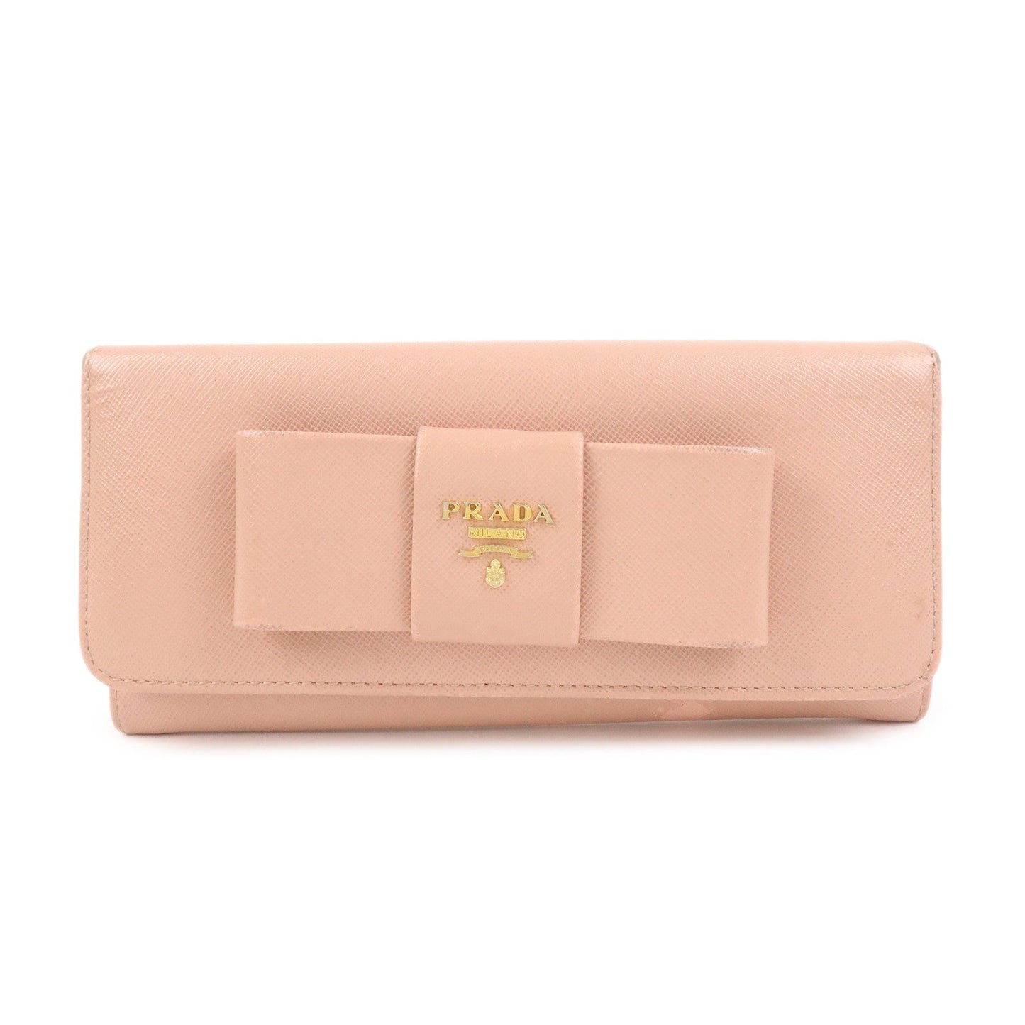 PRADA Logo Saffiano Leather Ribbon Long Wallet Pink 1M1132