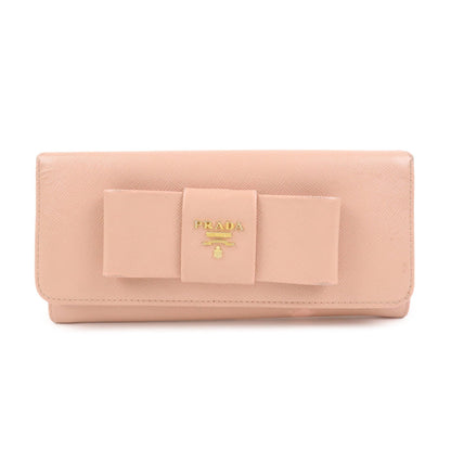 PRADA Logo Saffiano Leather Ribbon Long Wallet Pink 1M1132