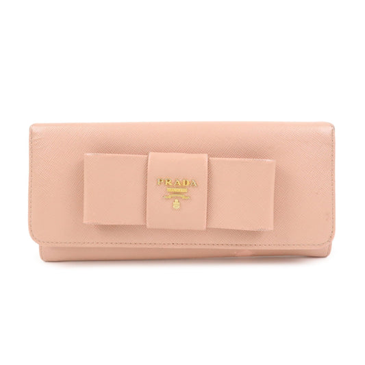 PRADA Logo Saffiano Leather Ribbon Long Wallet Pink 1M1132