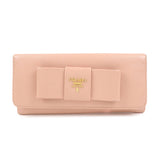 PRADA Logo Saffiano Leather Ribbon Long Wallet Pink 1M1132