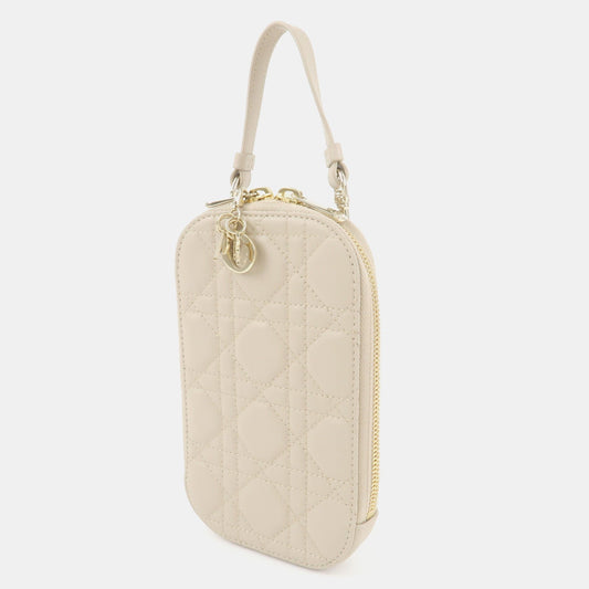 Christian Dior Lady Dior Call'in Dior Cannage Lamb Skin Phone Holder  d