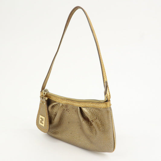 FENDI Leather Accessory Pouch Hand Bag Shoulder Bag Gold 8BR566